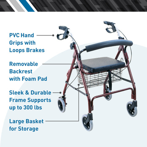 Aluminum Rollator Burgundy